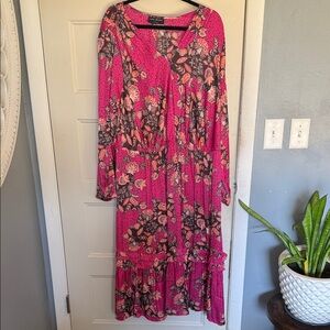 Lane Bryant Vibrant Pink Floral Long Sleeve Dress